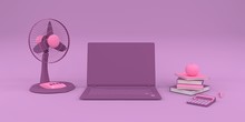 Simple Mock Up Composition With Laptop In Pink Colors Background 3d Render