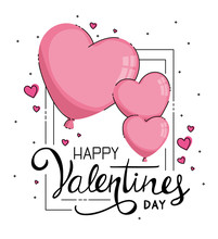 Happy Valentines Day With Frame And Hearts Vector Illustration Design