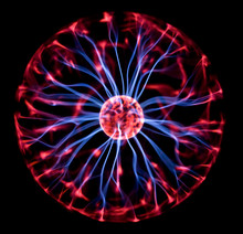 Decoration Lamp In Shape Of Plasma Ball With Red And Blue Electrodes