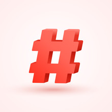 Hashtag Vector 3d Icon. Social Hash Tag Design Symbol For Media Logo
