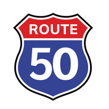50 Route Sign Icon. Vector Road 50 Highway Interstate American Freeway Us California Route Symbol