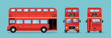 Fototapeta Londyn - London double decker red bus cartoon illustration, English UK british tour front side isolated flat bus icon