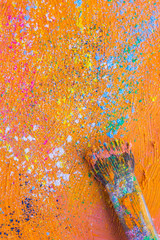 Close-up of the color mixing brush on the canvas