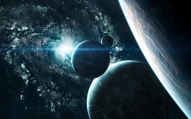 Wall Mural - planets of deep space on background of blue galaxy. science fiction. elements of this image furnishe