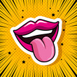 mouth with tongue out pop art style vector illustration design