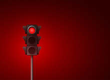 Red Traffic Light Vector Background. Signal Stoplight Road Warning Lamp