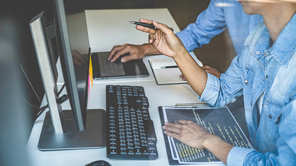 Programmer working in a software development and coding technologies. Website design. Technology concept.