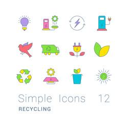 Poster - Set of Simple line Icons of Recycling