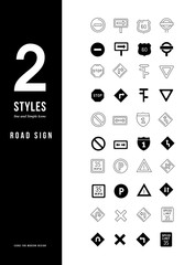 Sticker - Simple Line Icons of Road Sign