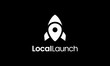 local map pin navigation with launch rocket logo design template