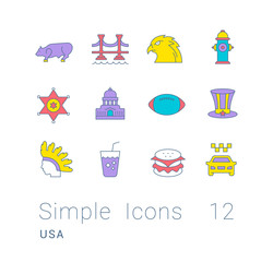 Poster - Set of Simple line Icons of USA