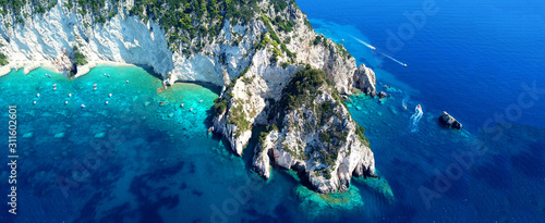Fotomural Aerial drone ultra wide photo of paradise white bay with turquoise clear sea in
