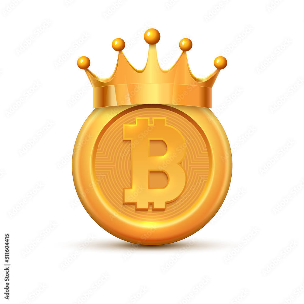 Bitcoin crown king logo. Gold bitcoin coin cartoon crypto currency Stock  Vector | Adobe Stock