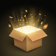 © kolonko - Gift box confetti explosion. Magic open surprise gift box package decoration