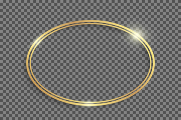 Sticker - Golden double ellipses frame with shadows and highlights isolated on a transparent background.