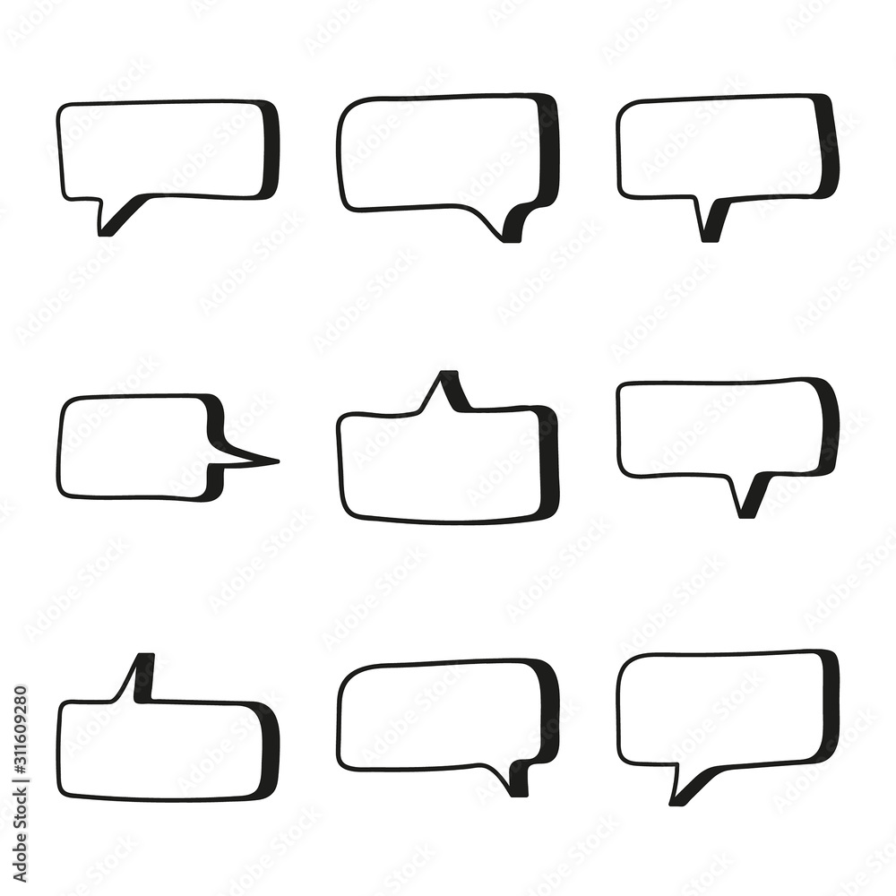 Vector set of hand drawn speech bubbles. Doodle style speaking bubbles ...