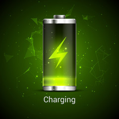 Battery charge full power energy level. Recharge battery indicator. Low power mibile fuel