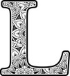 © Sergio Hayashi - capital letter l with abstract flowers ornaments in black and white. design inspired from mandala art style for coloring. Isolated on white background