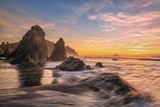 Fototapeta Miasta - Colorful Sunset Seascape at a Northern California Beach
