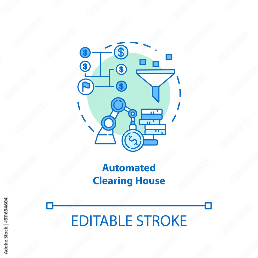Vetor Automated Clearing House turquoise concept icon. ACH credit