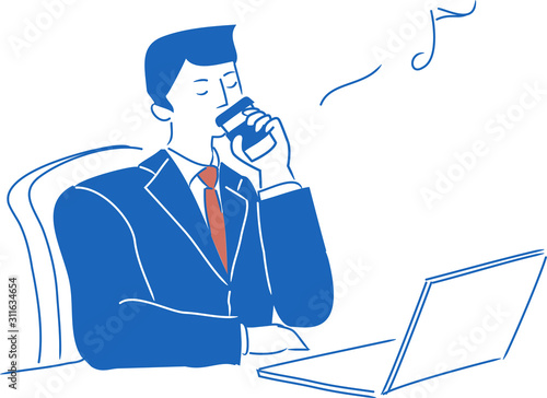 オフィスデスクのパソコンの前でコーヒーを飲み休憩中の会社員男性の上半身イラスト Vector De Stock Adobe Stock オフィスデスクのパソコンの前でコーヒーを飲み休憩中の会社員男性の上半身イラスト Vector De Stock Adobe Stock
