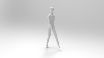 3d rendering of a walking mannequin dummy isolated in white background