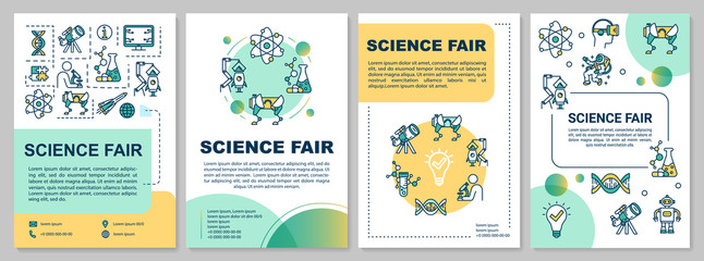 Wall Mural - Science fair brochure template. University research. Flyer, booklet, leaflet print, cover design with linear icons. Vector page layouts for magazines, annual reports, advertising posters