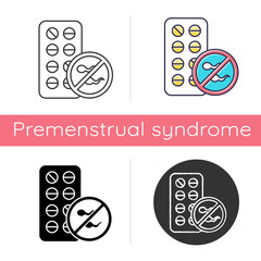 Poster - Birth control icon. Female contraceptive pills. Unplanned pregnancy avoidance. Predmenstrual syndrome aid. Hormonal medication. Flat design, linear and color styles. Isolated vector illustrations