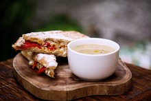 Delicious Soup Accompanied With Sandwich