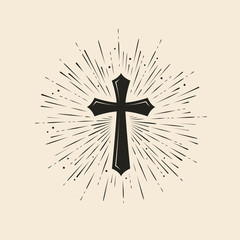 Christianity symbol of Jesus Christ. Cross, worship symbol. Vintage vector illustration