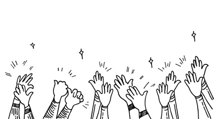 Wall Mural - doodle hands up,Hands clapping. applause gestures. congratulation business. vector illustration