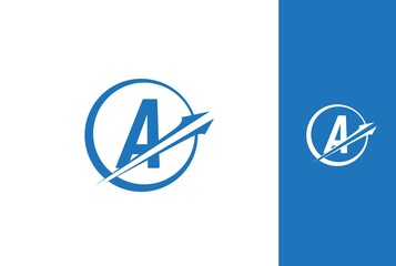 Wall Mural - Circle blue arrow initial A letter icon design. Vector logo template