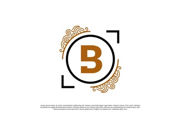 Wall Mural - Black gold royal ornament circle initial B letter icon design. Vector logo template