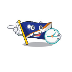 Sticker - smiling flag marshall island Scroll cartoon character style with clock