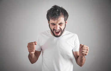 Wall Mural - Angry caucasian man shouting. Emotions. Facial expression