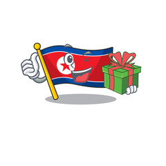 Canvas Print - happy face flag north korea Scroll character with gift box