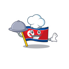 Sticker - cartoon design flag north korea Scroll as a Chef with food on tray