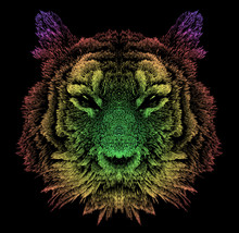 Digital Abstract Drawing Of A Tiger Head.