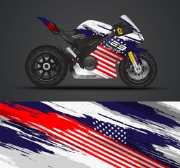 Racing motorcycle wrap decal and vinyl sticker design. Concept graphic abstract background for wrapping vehicles, motorsports, Sportbikes, motocross, supermoto and livery. Vector illustration.