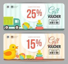 Gift Voucher Templates For Kids And Baby Goods. Vector  Illustration