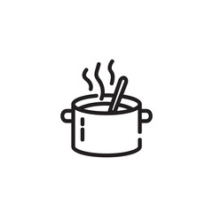 Boiling cooking pot thin line icon. Food preparation, soup, steaming isolated outline sign. Cooking concept. Vector illustration symbol element for web design and apps