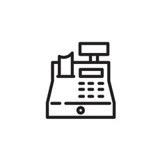 Cash register thin line icon. Equipment, machine, checkout isolated outline sign. Finance, payment, shopping concept. Vector illustration symbol element for web design