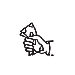 Hand holding money thin line icon. Fee, payment, cash isolated outline sign. Finance, budget, wage concept. Vector illustration symbol element for web design