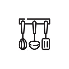 Kitchen utensils set thin line icon. Kitchenware, domestic tools, home isolated outline sign. Cooking concept. Vector illustration symbol element for web design and apps
