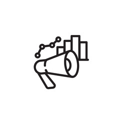 Megaphone and bar graph thin line icon. Bullhorn, histogram, chart isolated outline sign. Startup and business concept. Vector illustration symbol element for web design and apps