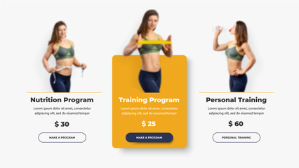 Wall Mural - a set of ui / ux templates of vector product cards for a gym or personal trainer.