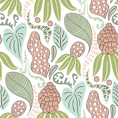 Poster - Vector Seamless Tough  Pattern with Flowers and Leaves.