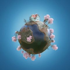 Wall Mural - private house on small planet in spring