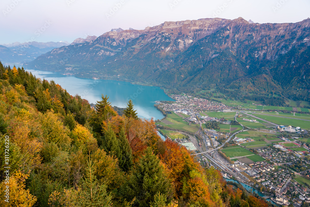 Lake Brienz (Brienzersee) and Interlaken ost in autunm, View from Hader ...