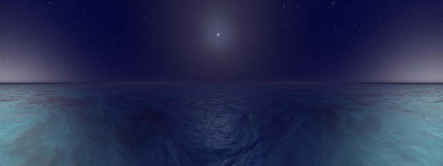 Panoramic starry night over the ocean, romantic, magic - 3D render